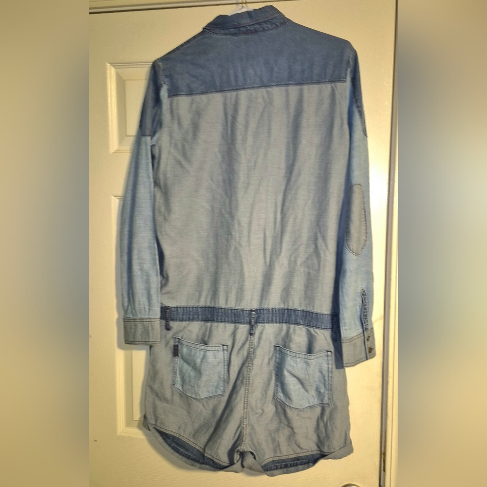 PAIGE Two-Tone Light and Dark Blue Denim Romper - Picture 2 of 2
